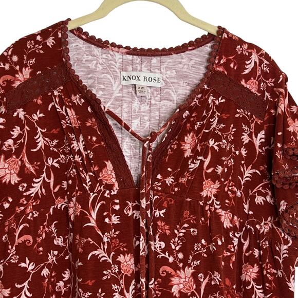 Knox Rose Womens Boho Peasant Dress XXL Rust Floral Tiered Cotton Blend - Picture 3 of 7